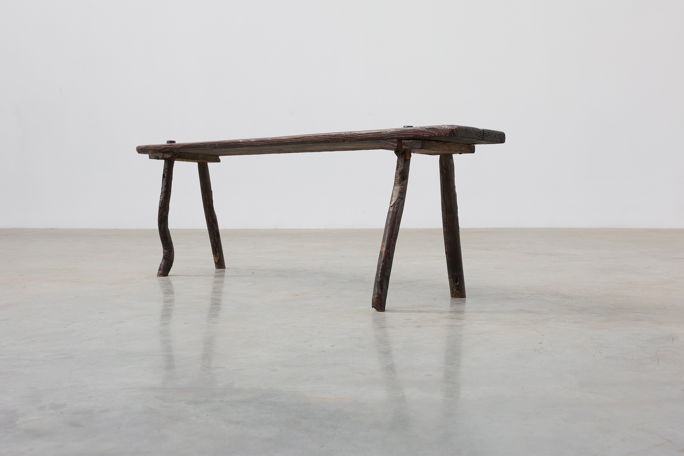 French Primitive Wooden Bench with Splayed Legs, 19th Centurythumbnail
